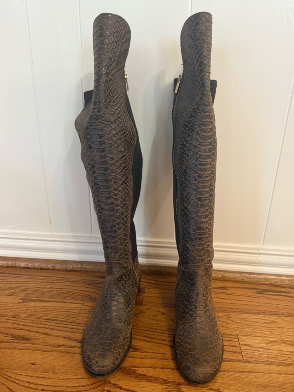 Michael Kors Brown Snake-Embossed Over-the-Knee Boots - Picture 2 of 5